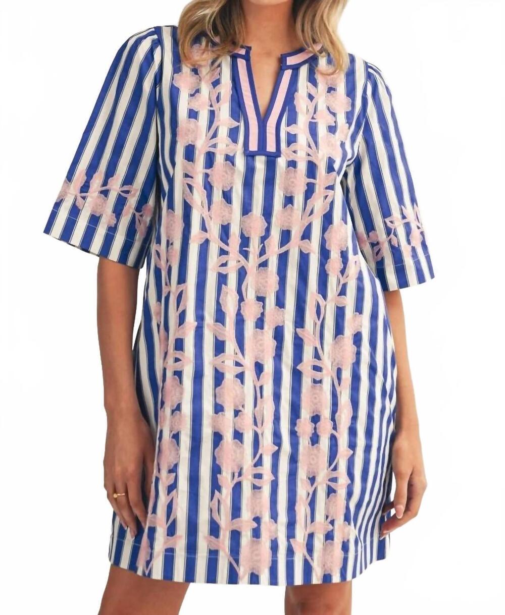 NEW JODIFL embroidery detail stripe dress in blue